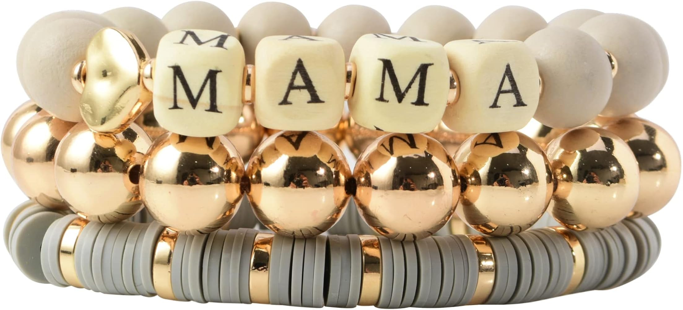 GOOJIDS Mama Bracelets For Women Chunky Stack Gold Layered Beaded Bracelet Jewelry Birthday for M... | Amazon (US)