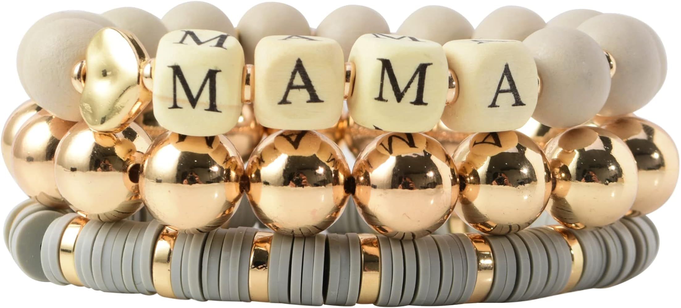 Mama Bracelets For Women Chunky Stack Gold Layered Beaded Bracelet Jewelry Birthday Gifts for Mom... | Amazon (US)