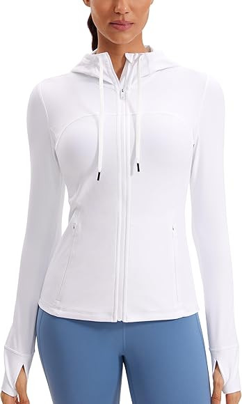 CRZ YOGA Butterluxe Womens Hooded Workout Jacket Athletic Running Zip Up with Back Mesh Vent and ... | Amazon (US)