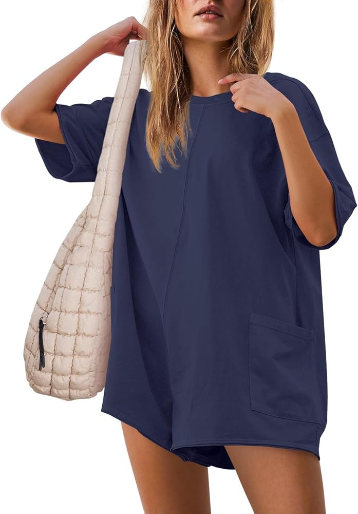 Yanekop Womens T Shirt Romper Hot Shot Tee Romper Athletic Workout Jumpsuit Oversized Reversible ... | Amazon (US)