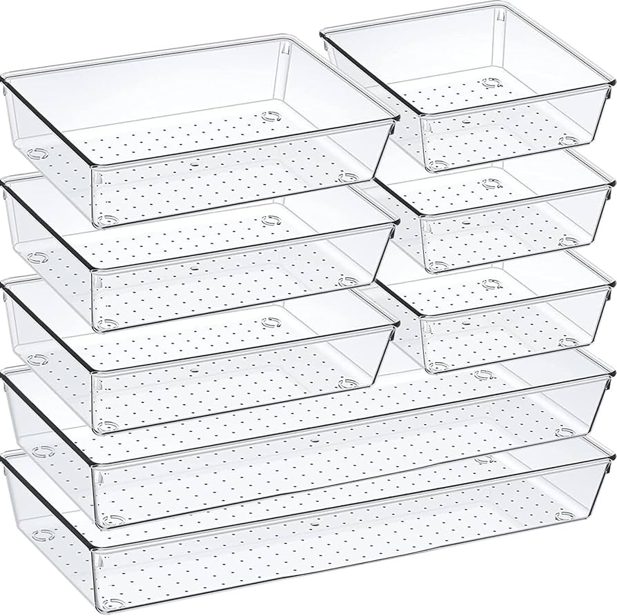 Criusia Drawer Organizer Set, Acrylic Non Slip Non Cracking Kitchen Drawer Storage Tray Large Siz... | Amazon (US)