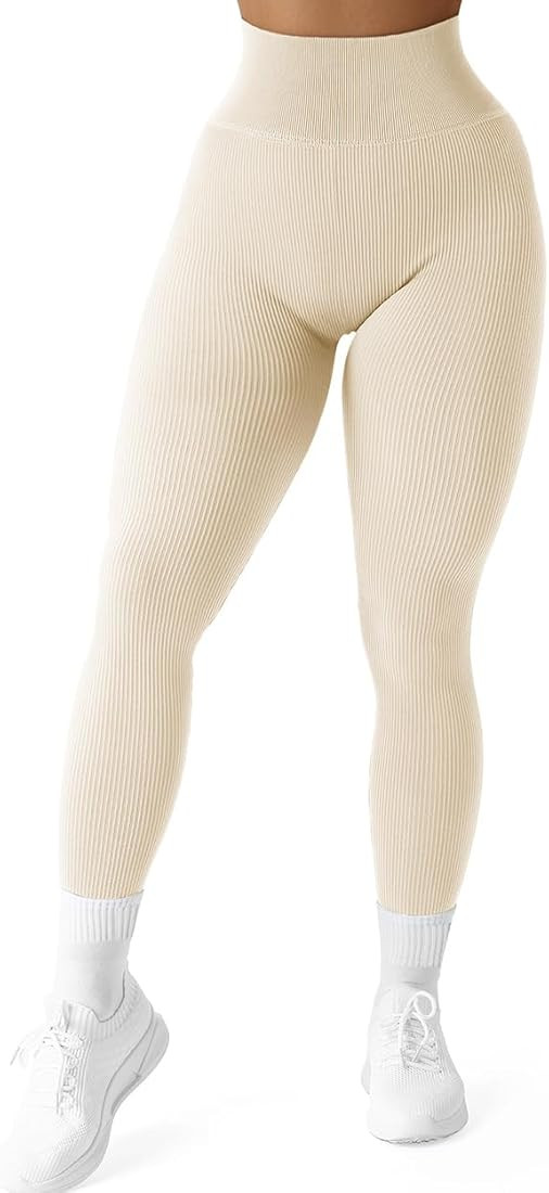 SUUKSESS Women Ribbed Seamless Leggings High Waisted Workout Gym Yoga Pants | Amazon (US)