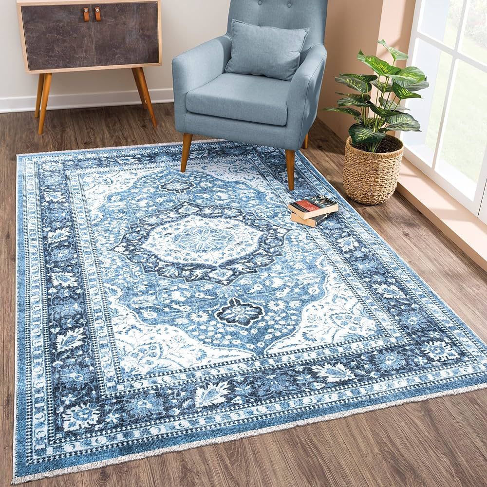 Bloom Rugs Caria Washable Non-Slip 6x9 Rug - Blue Traditional Persian Area Rug for Living Room, B... | Amazon (US)
