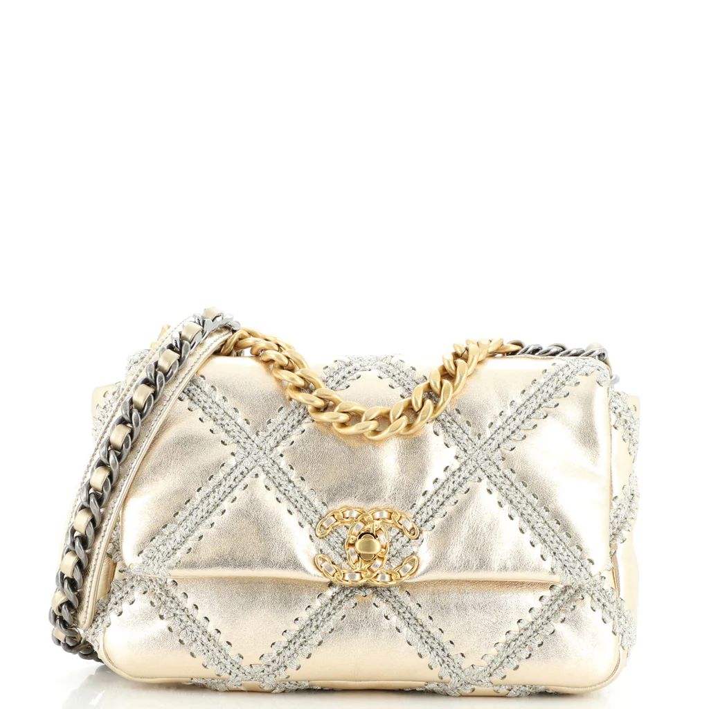 Chanel 19 Flap Bag Crochet Quilted Calfskin Medium Gold 1538841 | Rebag