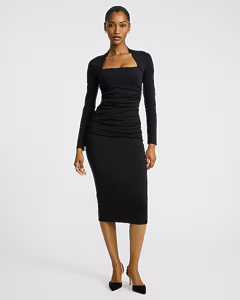 Body Contour High Compression Square Neck Ruched Midi Dress | Express