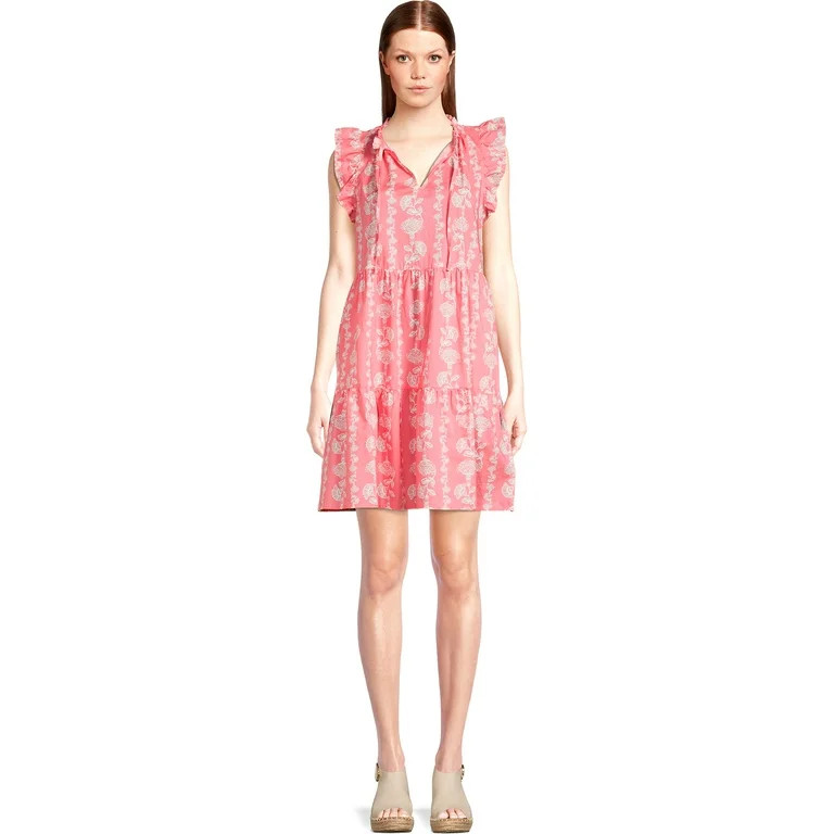 Time and Tru Women's Tiered Cotton Poplin Dress | Walmart (US)
