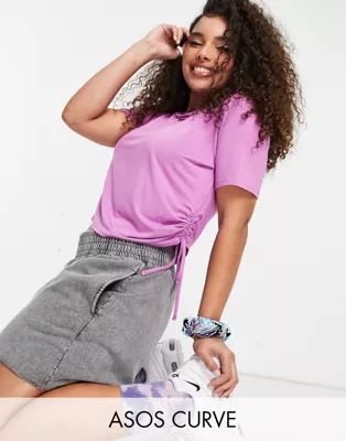 ASOS DESIGN Curve slim line cropped T-shirt with ruched side detail in electric violet | ASOS (Global)