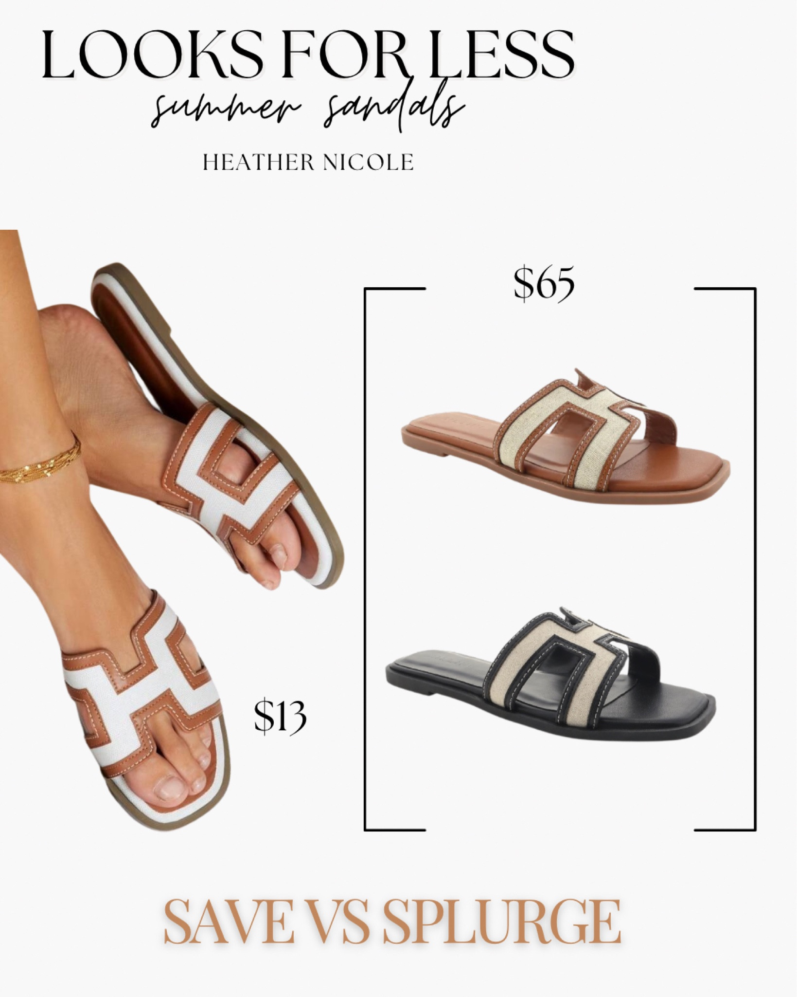 Splurge vs save summer sandals! Under $20. I’ll link both options. They’re both looks for less for the Hermes sandals 🙌🏼

Looks for less. Summer style. Sandals. Slides. Designer dupes. Affordable fashion. Summer staples. Daily deals. Must have finds  

#LTKStyleTip #LTKShoeCrush #LTKFindsUnder50