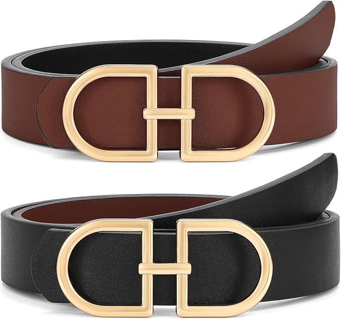 IAKING Reversible Leather Belt for Women With Gold Buckle Ladies Two-in-One Leather Womens Belt f... | Amazon (US)