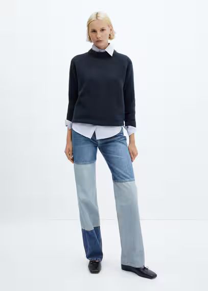 Wideleg patchwork jeans medium blue - Woman - 10 - MANGO | MANGO (UK)