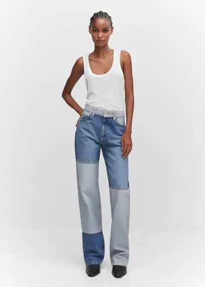 Wideleg patchwork jeans medium blue - Woman - 10 - MANGO | MANGO (UK)