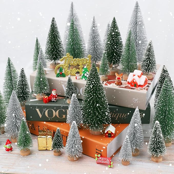 30Pcs Mini Christmas Tree Decor, Artificial Christmas Tree 5 Sizes,Mini Sisal Snow Frost Trees wi... | Amazon (US)
