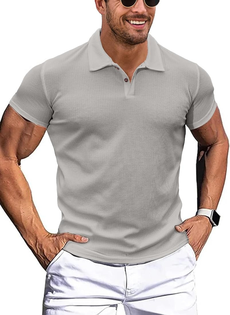 JMIERR Mens Knit Polo Shirts Casual Short Sleeve Button Down Golf Shirts | Amazon (US)