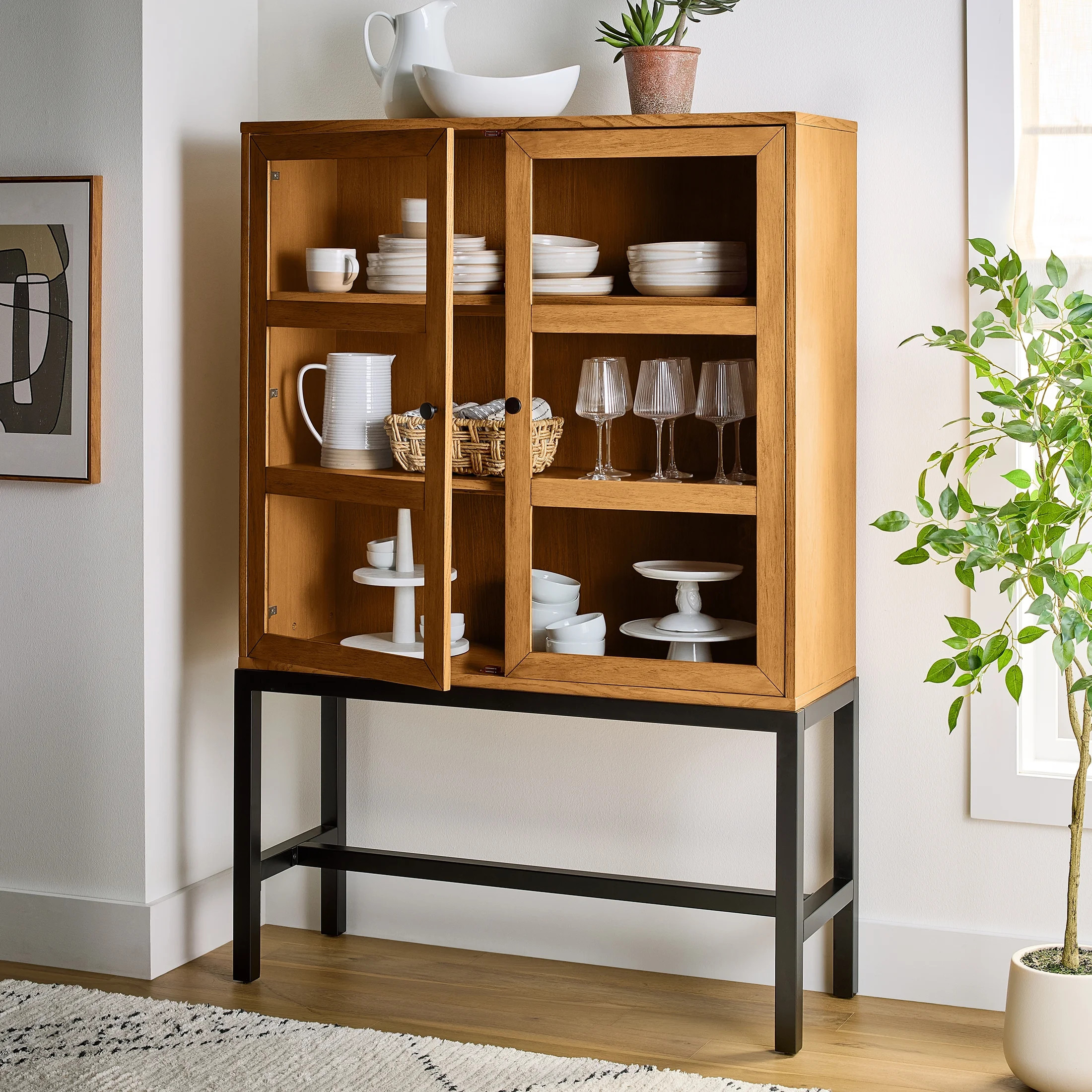 Better Homes & Gardens Ezra China Cabinet, Light Honey Finish | Walmart (US)