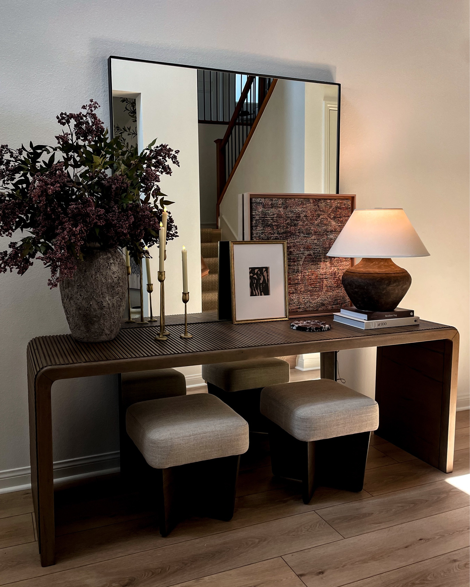 Wayfair entry table fall refresh 
-table lamp- stoneware vase- branches - large floor mirror- console table 

@wayfair #wayfair #wayfairpartner

#LTKStyleTip #LTKSeasonal #LTKHome