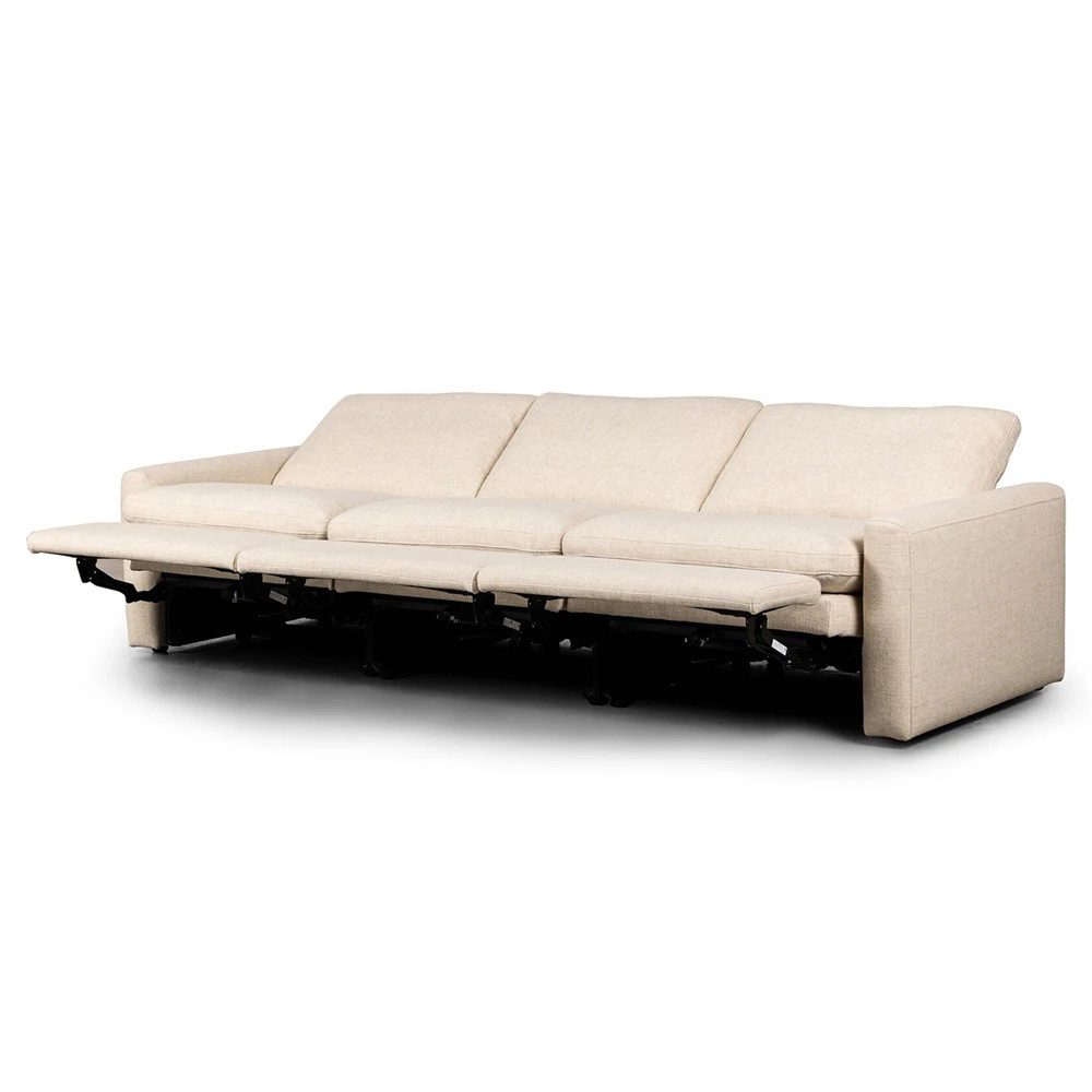 Elijah Modern Classic Beige Performance 3 Piece Reclining Sectional - 110" | Kathy Kuo Home