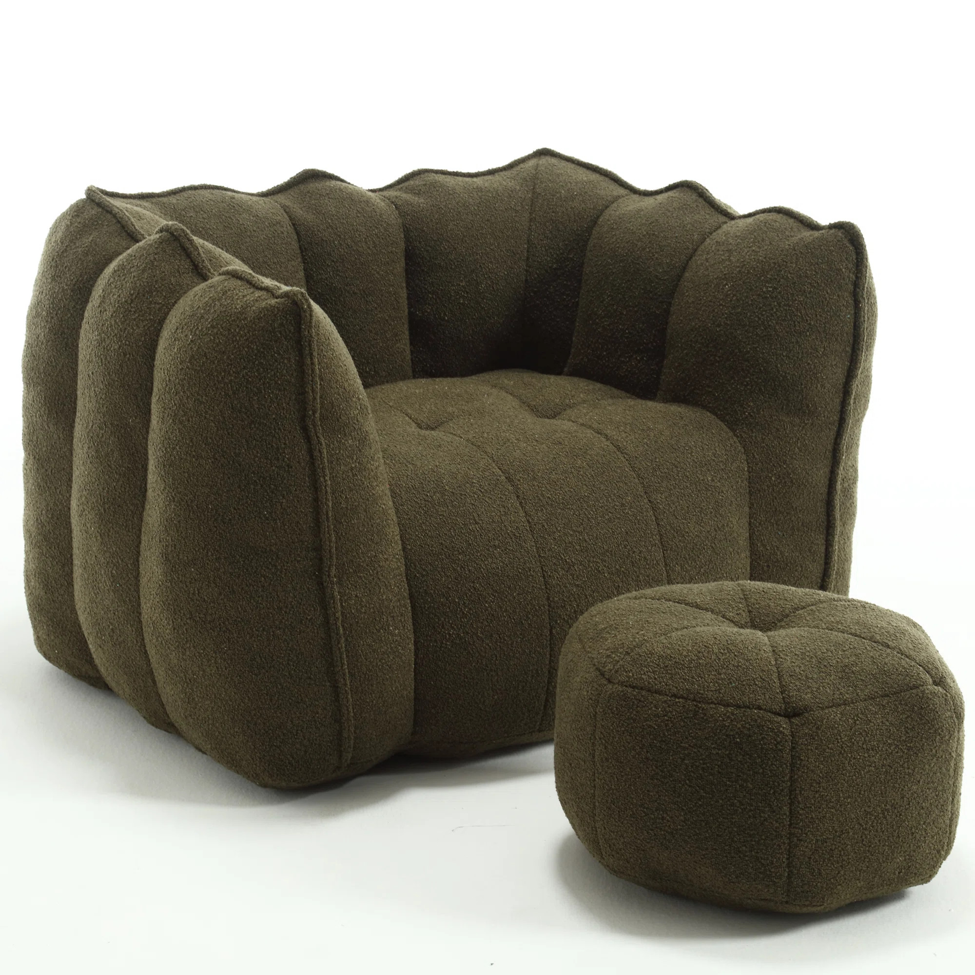Hokku Designs Upholstered Cozy Fluffy Bean Bag Sofa Chair with Supportive Ottoman | Wayfair | Wayfair North America