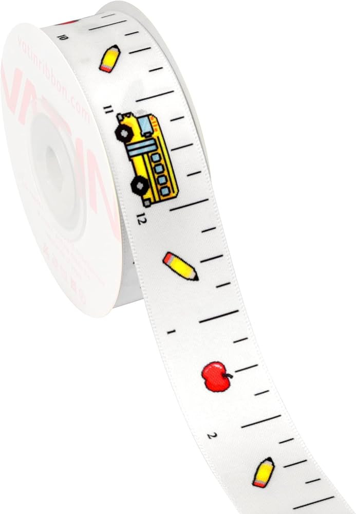VATIN Double Face Satin Polyester Ruler & School Bus Craft Ribbon - 7/8-Inch x 12-Yard - White/Ye... | Amazon (US)