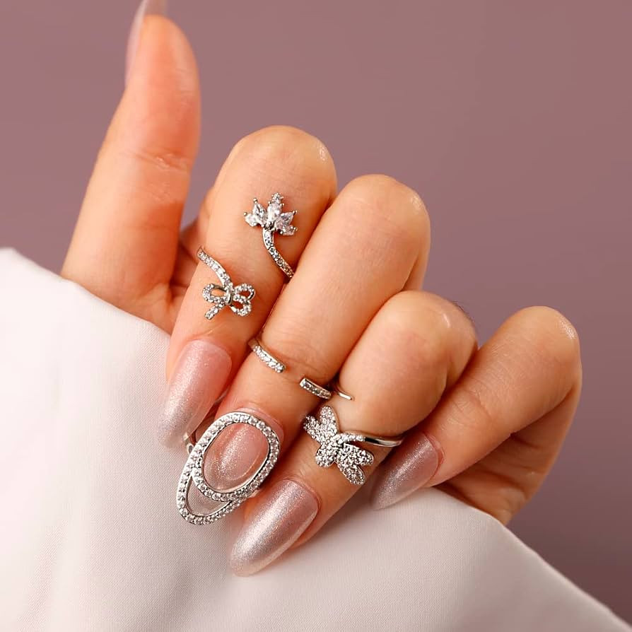 Bow and Crown Crystal Beads Silver Open Ring for Little Finger Fingernail Women Girls Gold Plated... | Amazon (US)