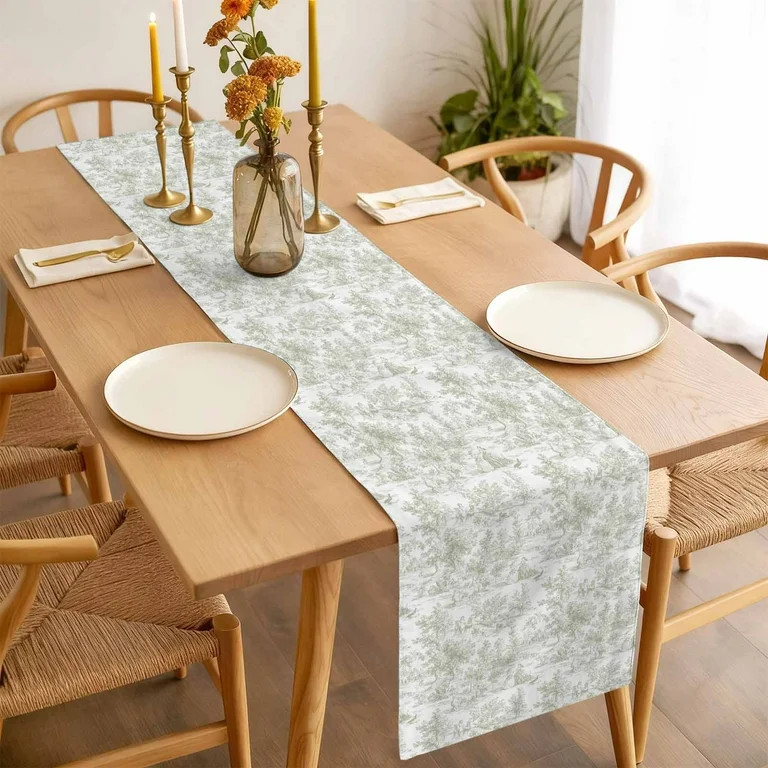 Sage Green Table Runner 13x90 inch Cycling Pattern Cotton Linen Dining Table Runner Ideal for Dre... | Walmart (US)