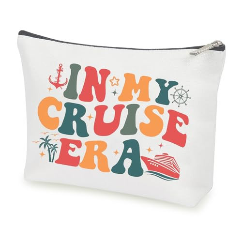 Creakraft Cruise Makeup Bag IN MY CRUISE ERA Canvas TS Fans Travel Cosmetic Bag Cruise Accessories Vacation Travel Organizer Zipper Pouch for Cruise Trip Ship Cruise Gifts for Girls Women, white | Amazon (US)