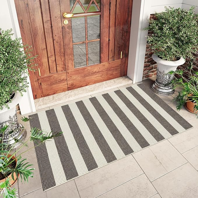 LEEVAN Outdoor Patio Rug 3x5, Washable Striped Front Porch Mat, Spring Colorful Outside Entryway ... | Amazon (US)