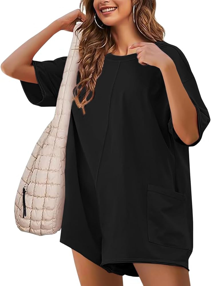 NTSWZYS Rompers for Women Casual Oversized Athletic Jumpsuits Short Sleeve Workout Overalls Hot S... | Amazon (US)