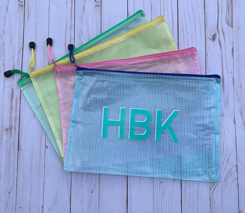 Custom Monogram Large Water Resistant Zipper Bag Pouch | Personalized Wet Dry Bag for Mask, Pool,... | Etsy (US)