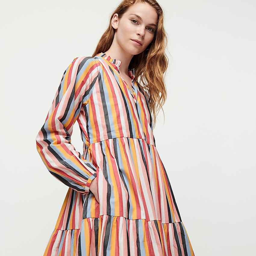 Tall tiered popover dress in striped cotton poplin | J. Crew US