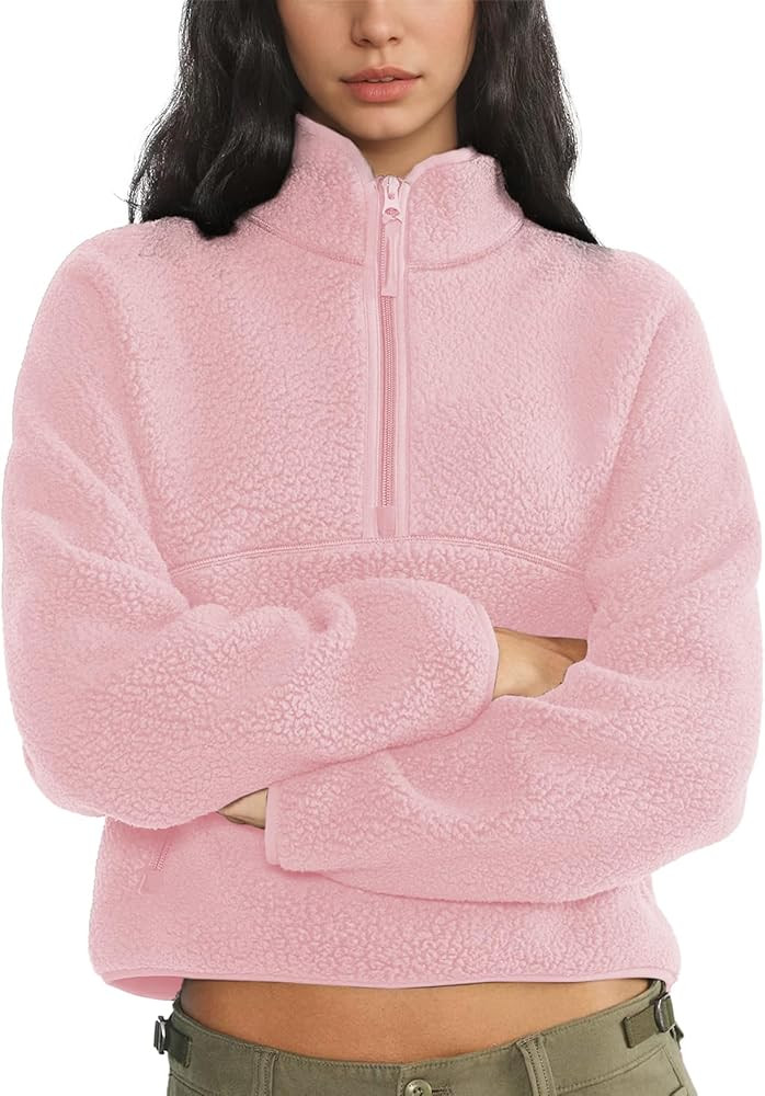 Keeliya Womens Fleece Sweatshirts Cropped Half Zip Fuzzy Warm Sherpa Pullover Varsity Jackets wit... | Amazon (US)