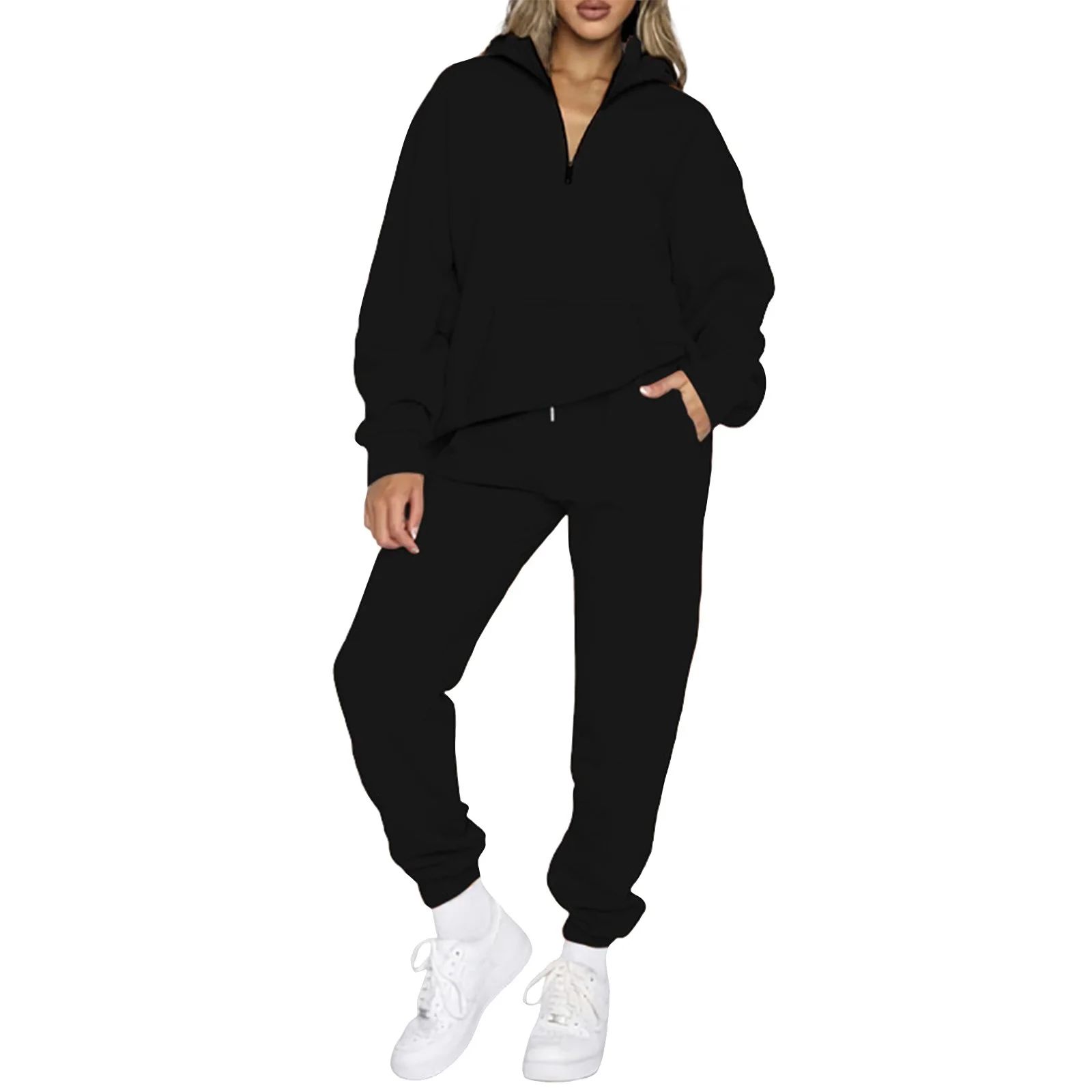 Mlqidk Sweat Suits for Womens 2 Piece Half Zip Casual Sweatsuits Solid Tracksuit Jogging Sweat Su... | Walmart (US)