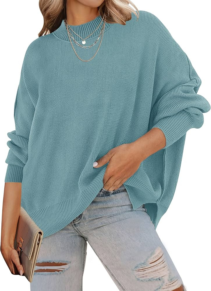 ZESICA Women's Fall Casual Long Sleeve Crew Neck Side Slit Oversized Ribbed Knit Pullover Sweater... | Amazon (US)