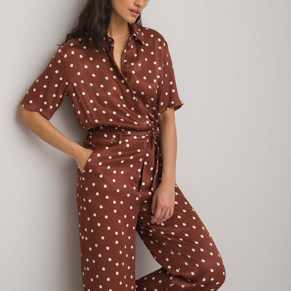 Polka Dot Jumpsuit with Short Sleeves | La Redoute (UK)