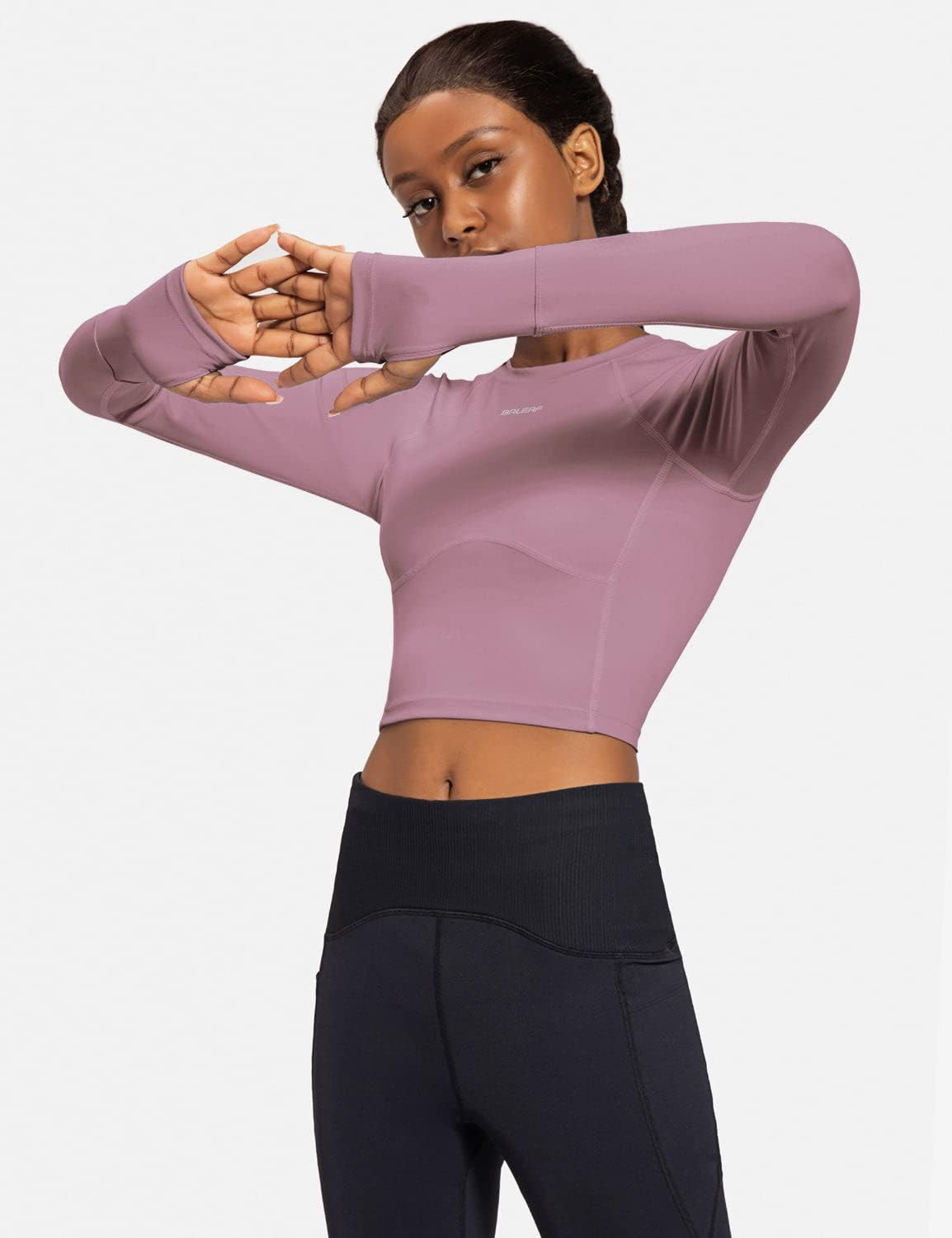BALEAF Women's Long Sleeve Crop Top Workout Athletic Shirt Running Top Slim Fit | Amazon (US)