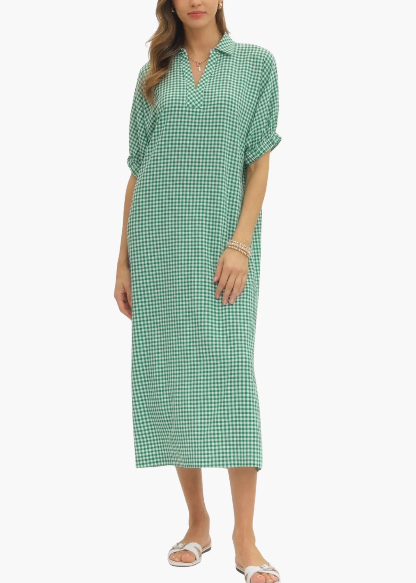 Augusta Midi Dress in Green | Poppy and Pink