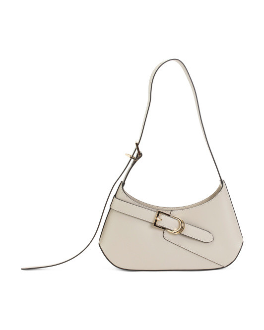 Made In Italy Leather Asymmetrical Buckle Shoulder Bag | TJ Maxx