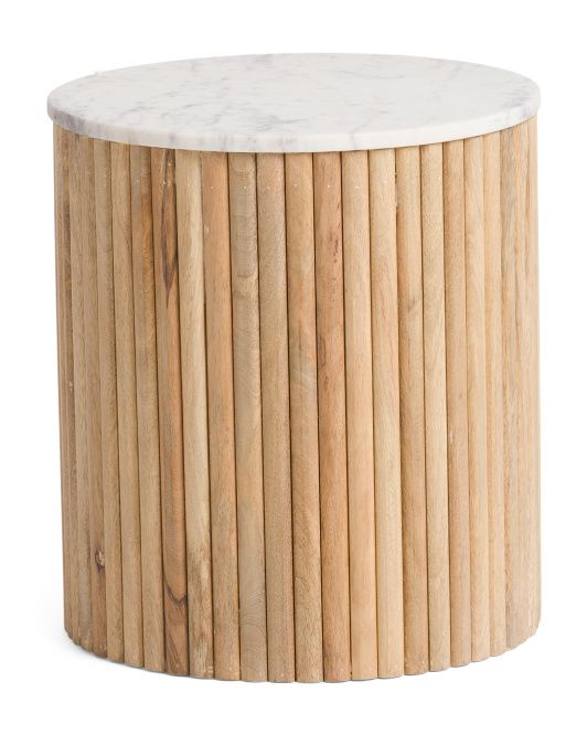 Marble Top Fluted Wooden End Table | TJ Maxx