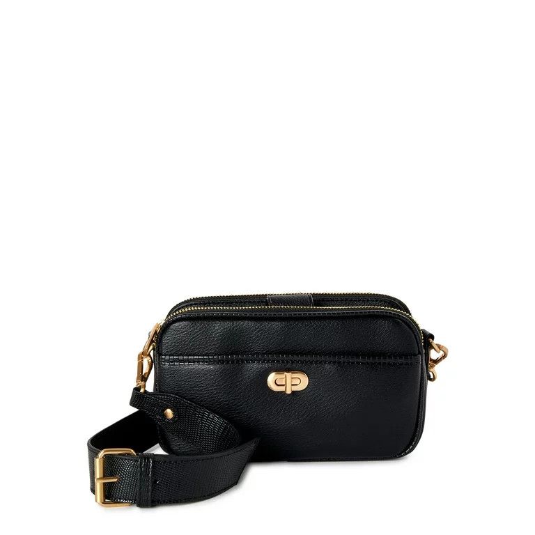 Time and Tru Women’s Annamarie Faux Leather Crossbody Handbag, Black | Walmart (US)