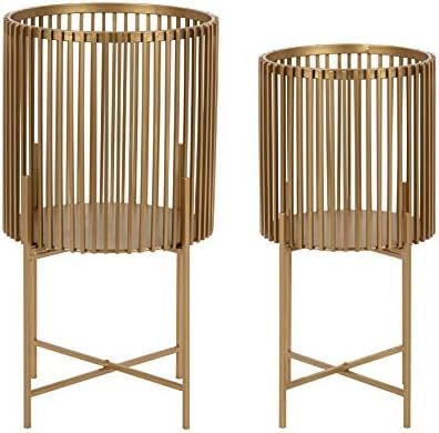Kate and Laurel Paynter Modern 2-Piece Metal Floor Planter Set with Foldable Stand, Gold | Amazon (US)