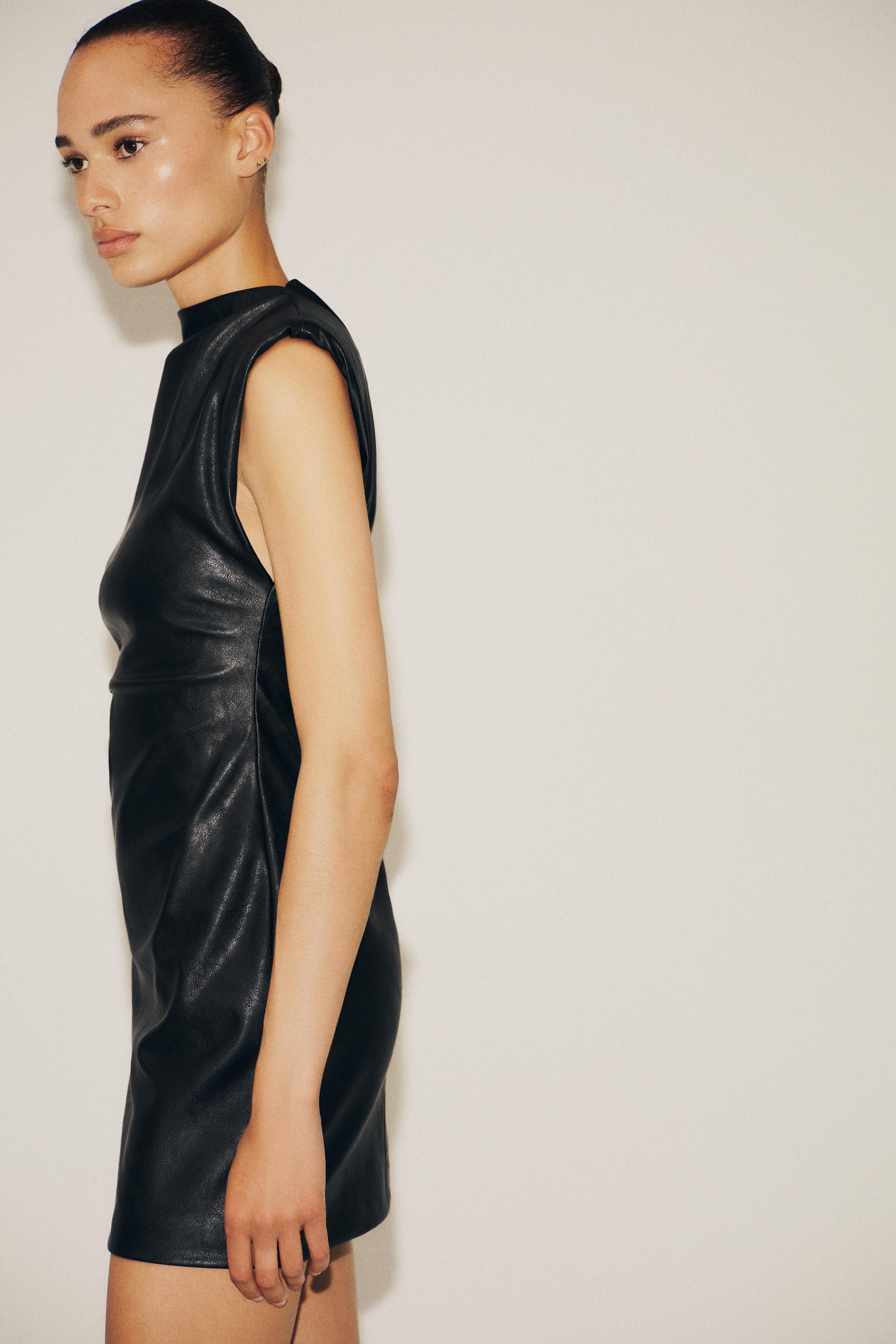 FAUX LEATHER SHORT DRESS WITH SHOULDER PADS | Zara US