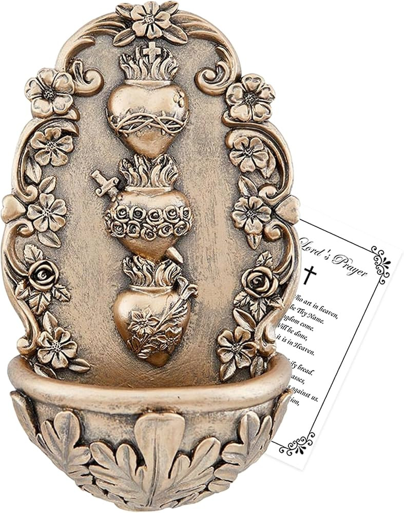 Holy Water Font for Home Catholic Decor - Bronze Finish Sacred Heart Holy Water Holder for Wall, ... | Amazon (US)