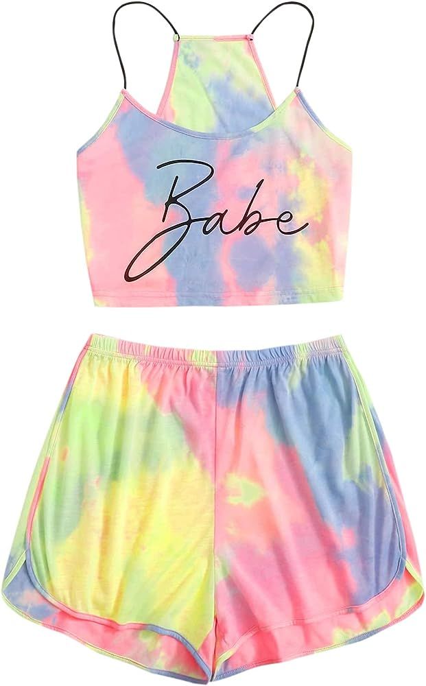 Floerns Women's Tie Dye Sleeveless Crop Top and Shorts Two Piece Outfits | Amazon (US)