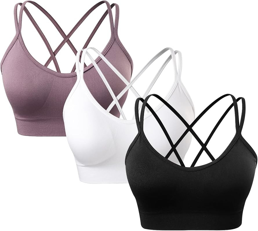 Women's Cross Back Sport Bras,Padded Strappy Criss Cross Cropped Bras for Yoga Workout Fitness S-... | Amazon (US)