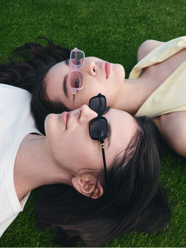 Bree Recycled Acetate Rectangular Sunglasses
    
         - Black | Charles & Keith AU