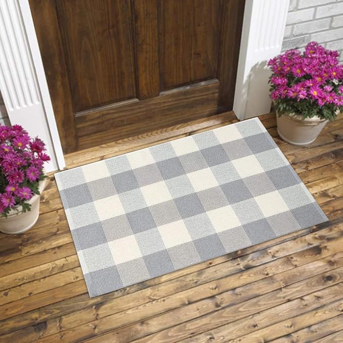 Gray Buffalo Rug Outdoor Indoor, Cotton Door Mat, Check Plaid Rug for Living Room Kitchen 2'x3' | Amazon (US)