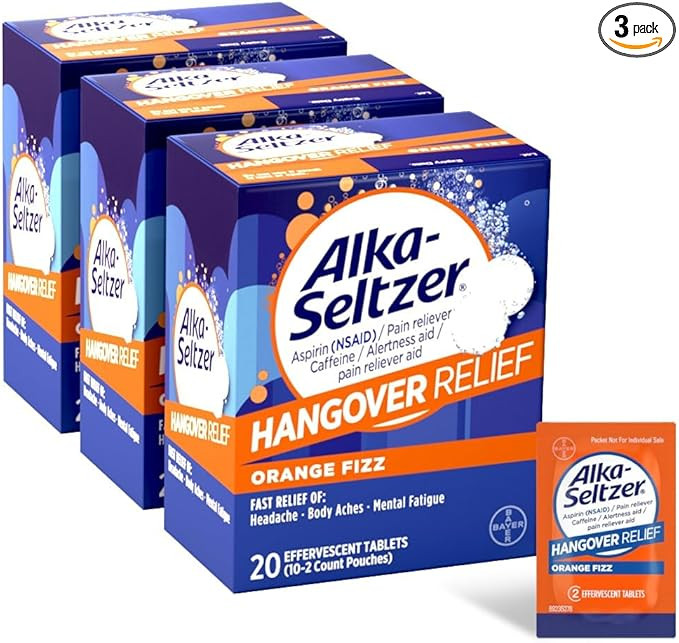 Alka-Seltzer Hangover Relief Tablets, Fast Relief Starts In About 15 Minutes for Headaches, Body ... | Amazon (US)