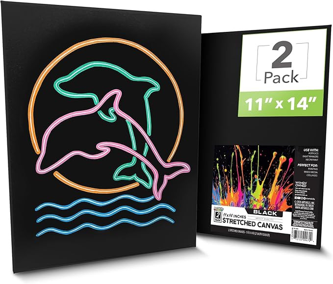 ArtSkills Black Canvas, Stretched Canvases for Painting, Supplies for Artists, 11x14, 2-Pack | Amazon (US)