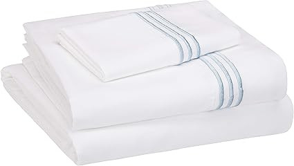 AmazonBasics Premium, Easy-Wash Embroidered Hotel Stitch 120 GSM Sheet Set - Twin-XL, Embroidered... | Amazon (US)