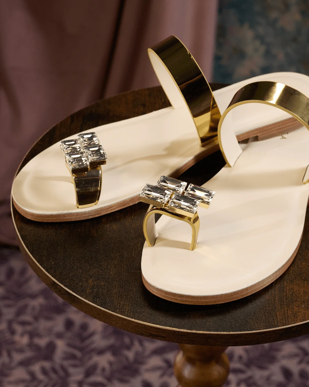 Demi - Toe-Ring Sandal - Tan Leather With Gold Metallic Straps | Cecelia New York