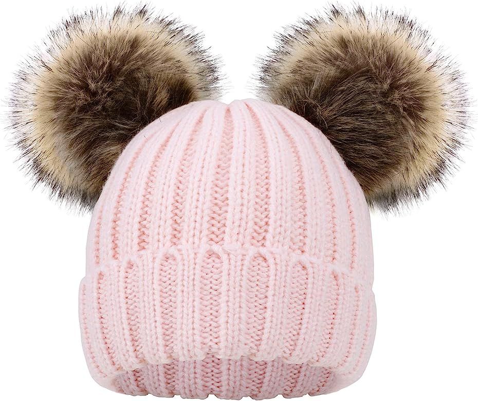 Simplicity Warm Kids Boys Girls Winter Hat with Pompom Ears Elastic Knitted Toddler Beanie Hats for  | Amazon (US)